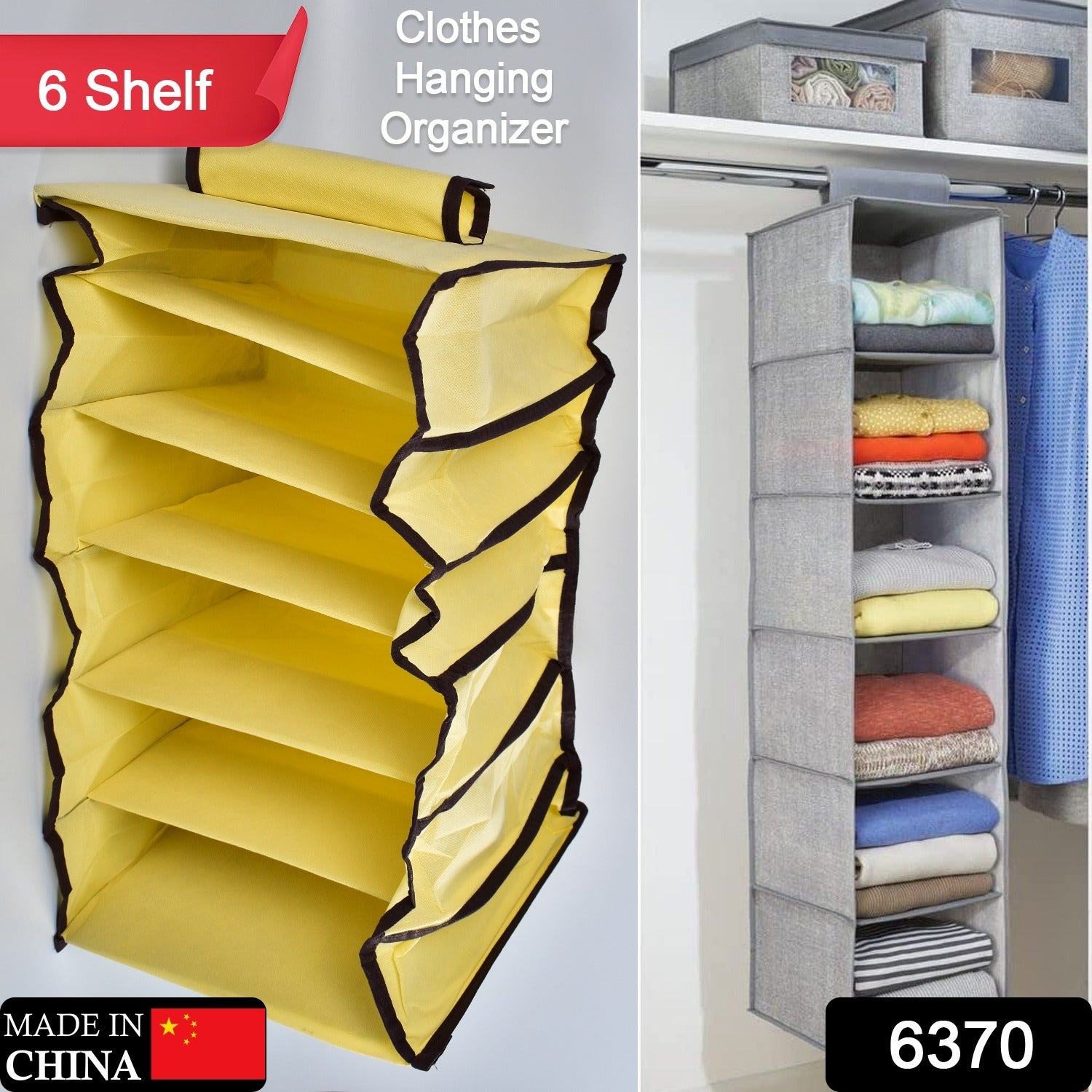 6370 6 Shelf Hanging Closet Organizer, Space Saver, Sweater & Clothing Shelves, Breathable Material Keeps Away Dust & Odors, DeoDap 6370 6 Shelf Hanging Closet Organizer, Space Saver, Sweater & Clothing Shelves, Breathable Material Keeps Away Dust & Odors, DeoDap